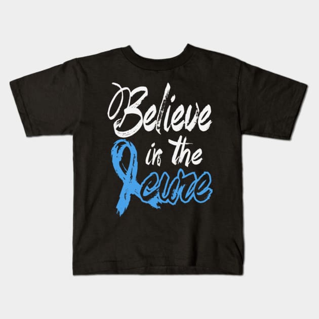 Believe In The Cure Trisomy 18 Awareness Light Blue Ribbon Warrior Support Survivor Kids T-Shirt by celsaclaudio506